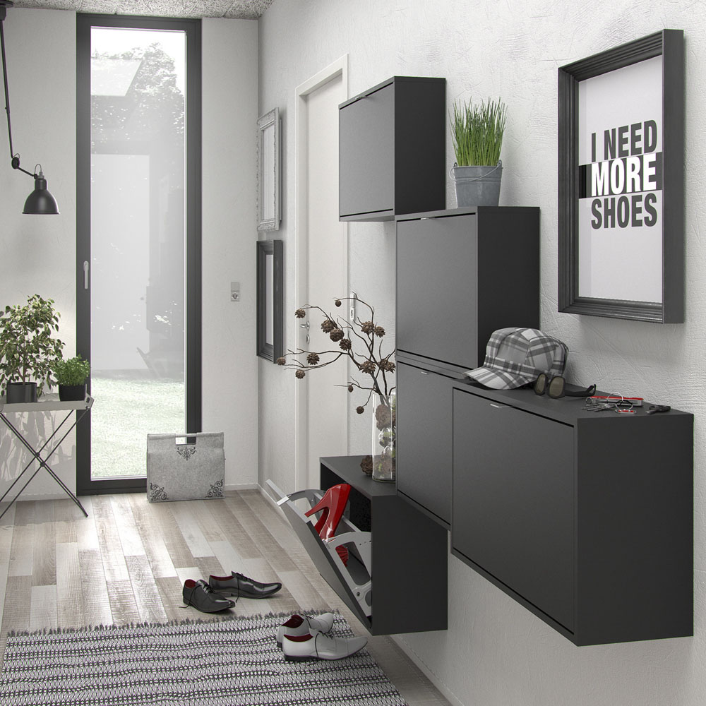 Florence Shoes 3 Flip Door Matt Black Double Layer Shoe Storage Cabinet Image 9