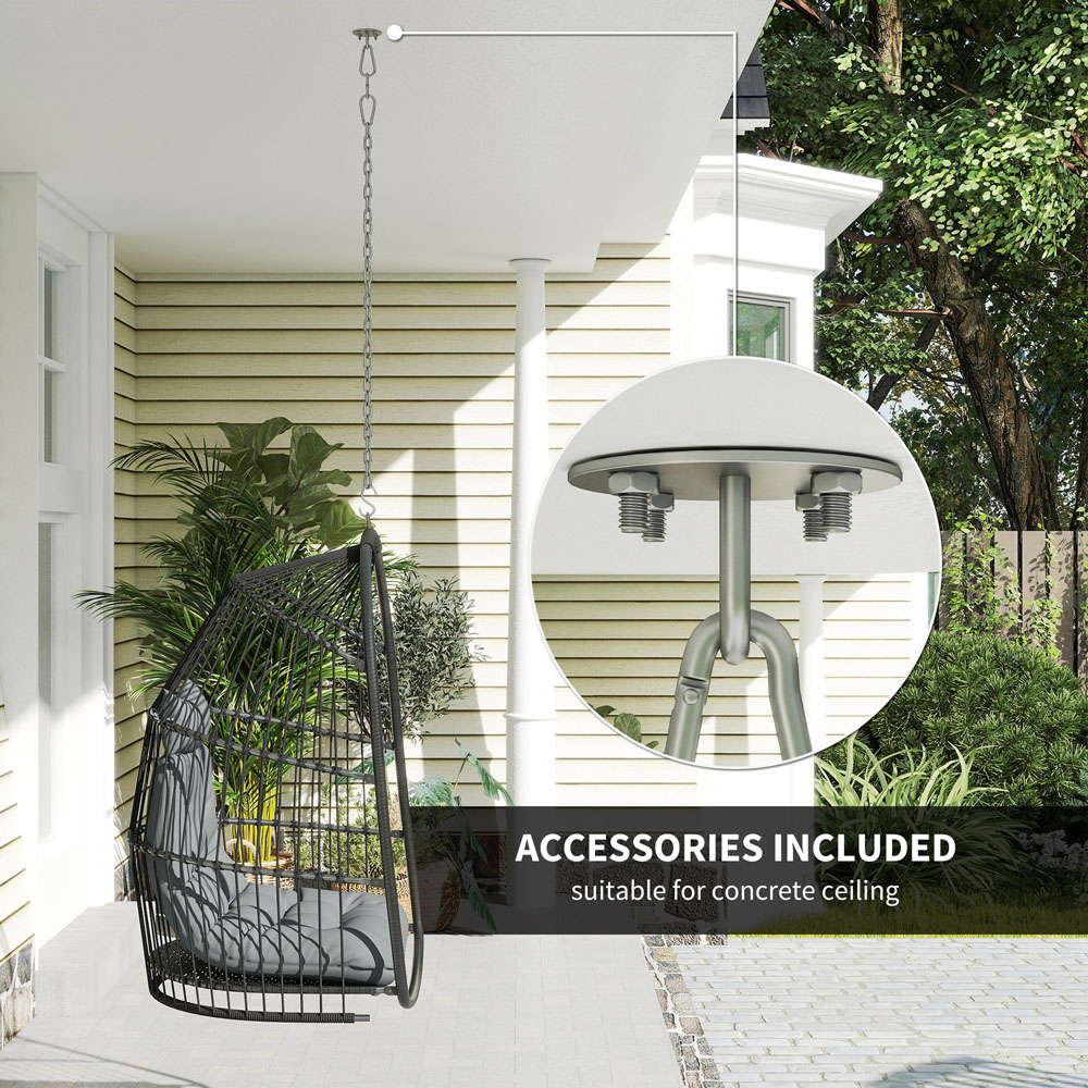 Outsunny Grey Rattan Indoor Outdoor Egg Chair with Installation Kit Image 7