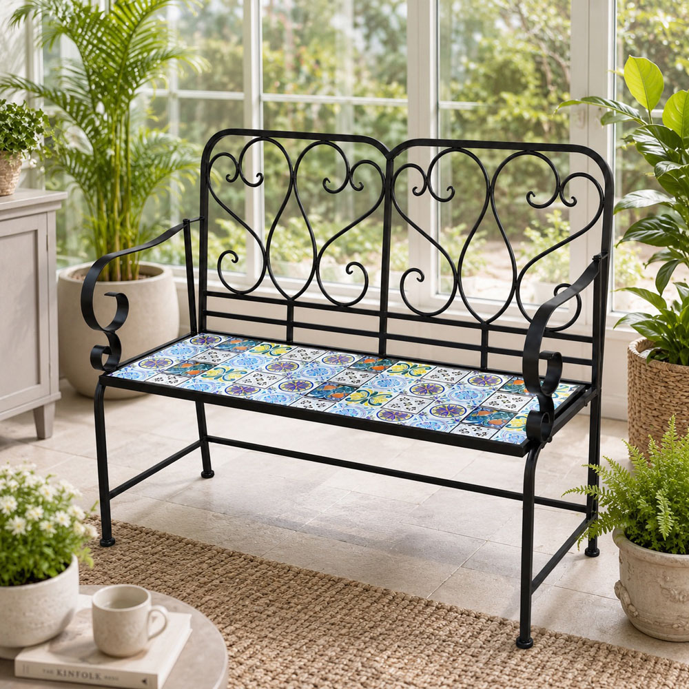 Shatchi Lisbon Mosaic 2 Seater Garden Bench Image 4