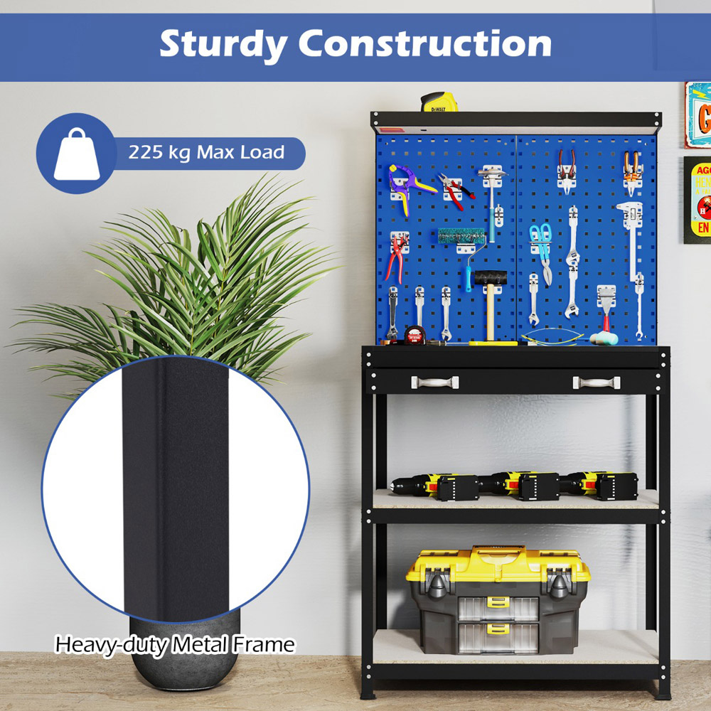 Costway Navy Workbench with Pegboard and Shelves 81 x 41cm Image 5