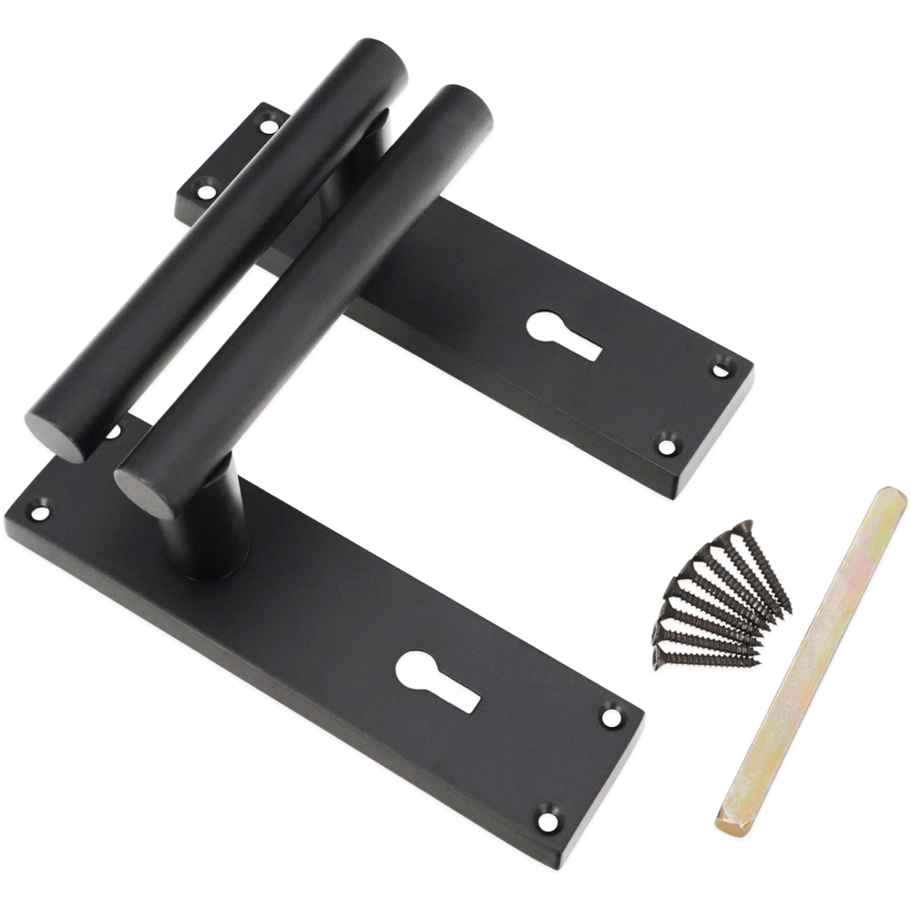 Spira Brass Jura Matt Black Lever on Backplate Door Handle with Lock 2 Pack Image 3