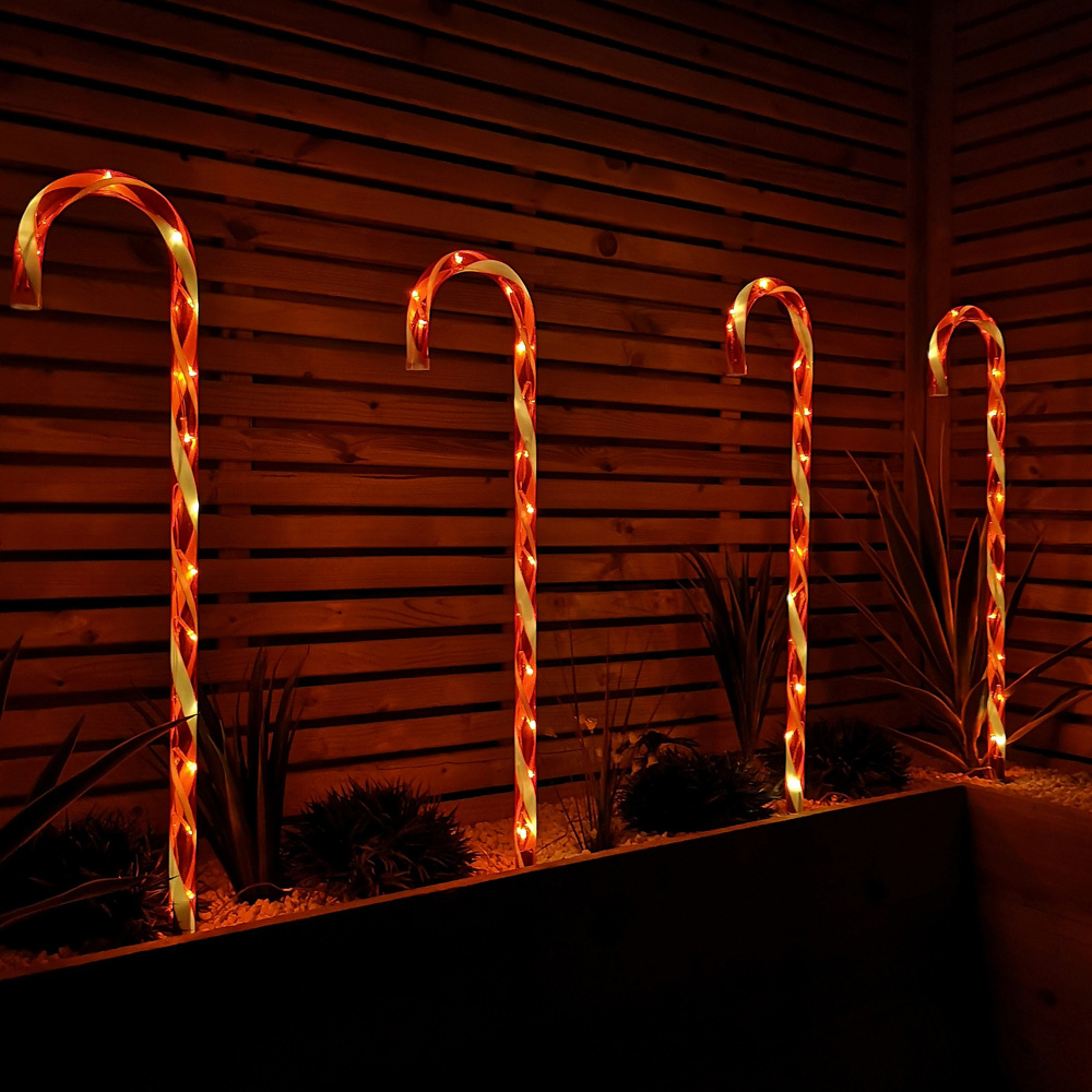 Samuel Alexander Red and White Stripe Christmas Candy Cane LED Garden Stake Light XL 4 Pack Image 5