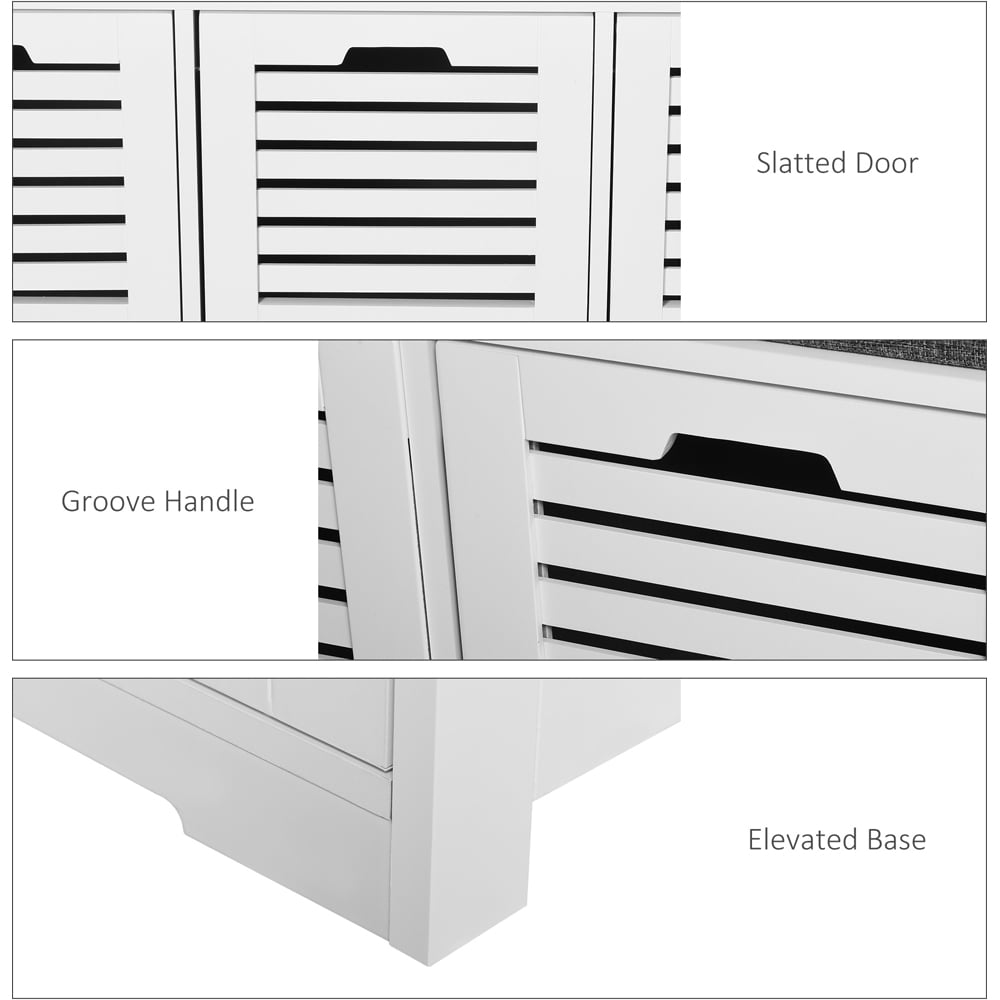 HOMCOM 3 Door White Slatted Shoe Storage Bench Image 6