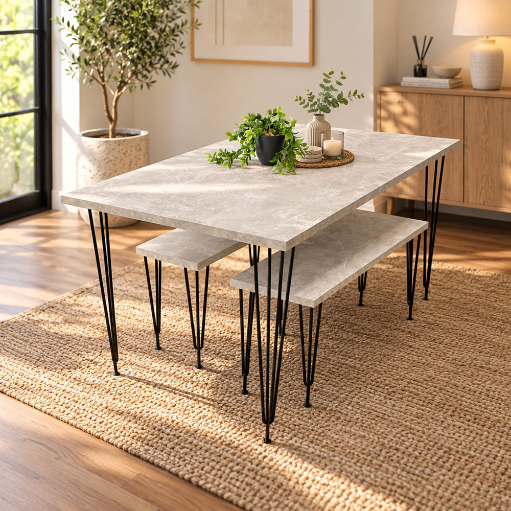 Kosy Koala 4 Seater Wood Rectangular Dining Bench Set Grey Image 2