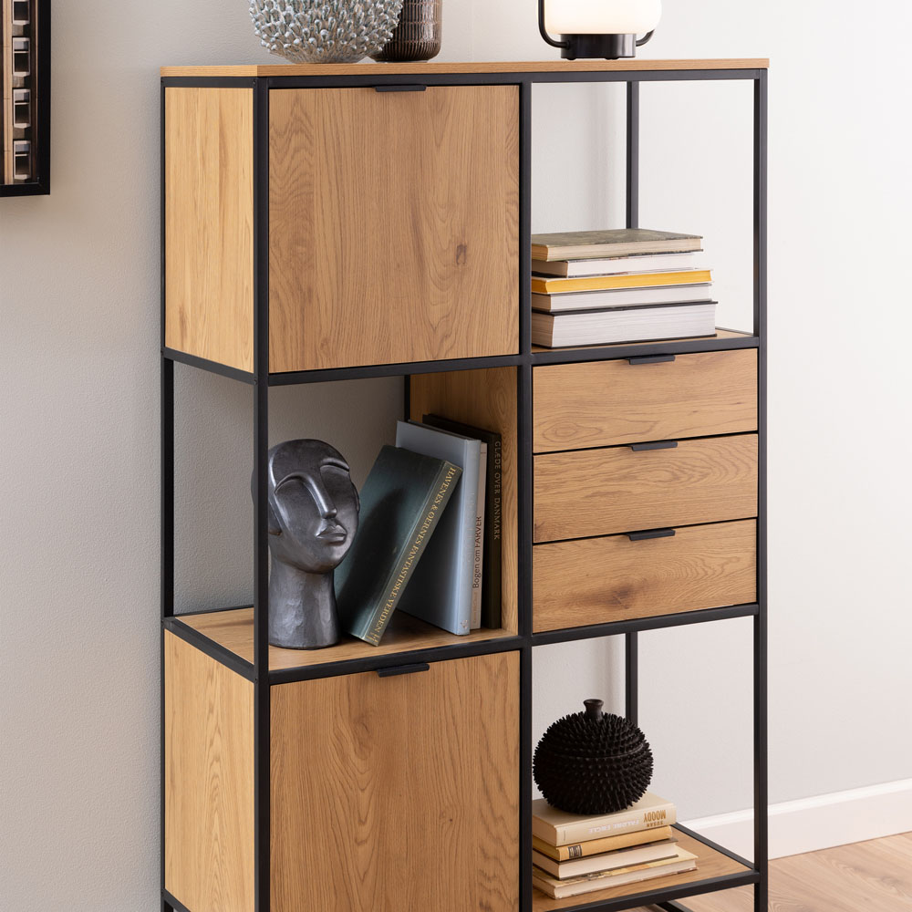 Florence Swindon 2 Door 3 Drawer 3 Shelf Oak and Black Bookcase Image 8