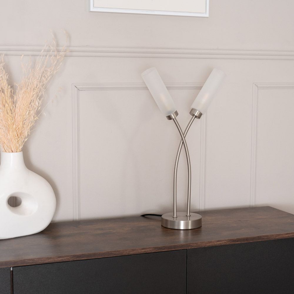 ValueLights Maya 2 Way Brushed Chrome Curved Crossover Reed Shaded LED Table Lamp Image 3