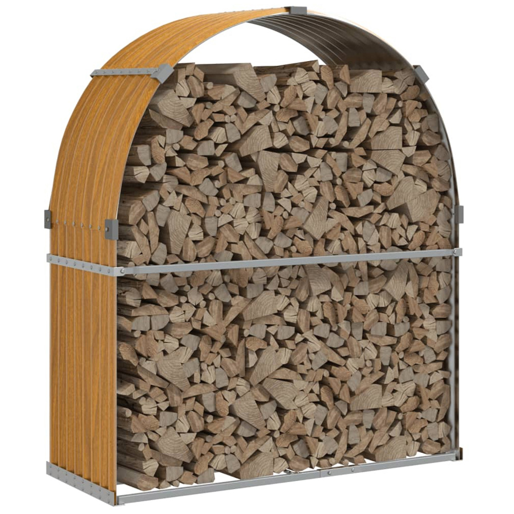 vidaXL Brown Galvanised Steel Firewood Log Holder 140 x 120 x 45cm Image 2