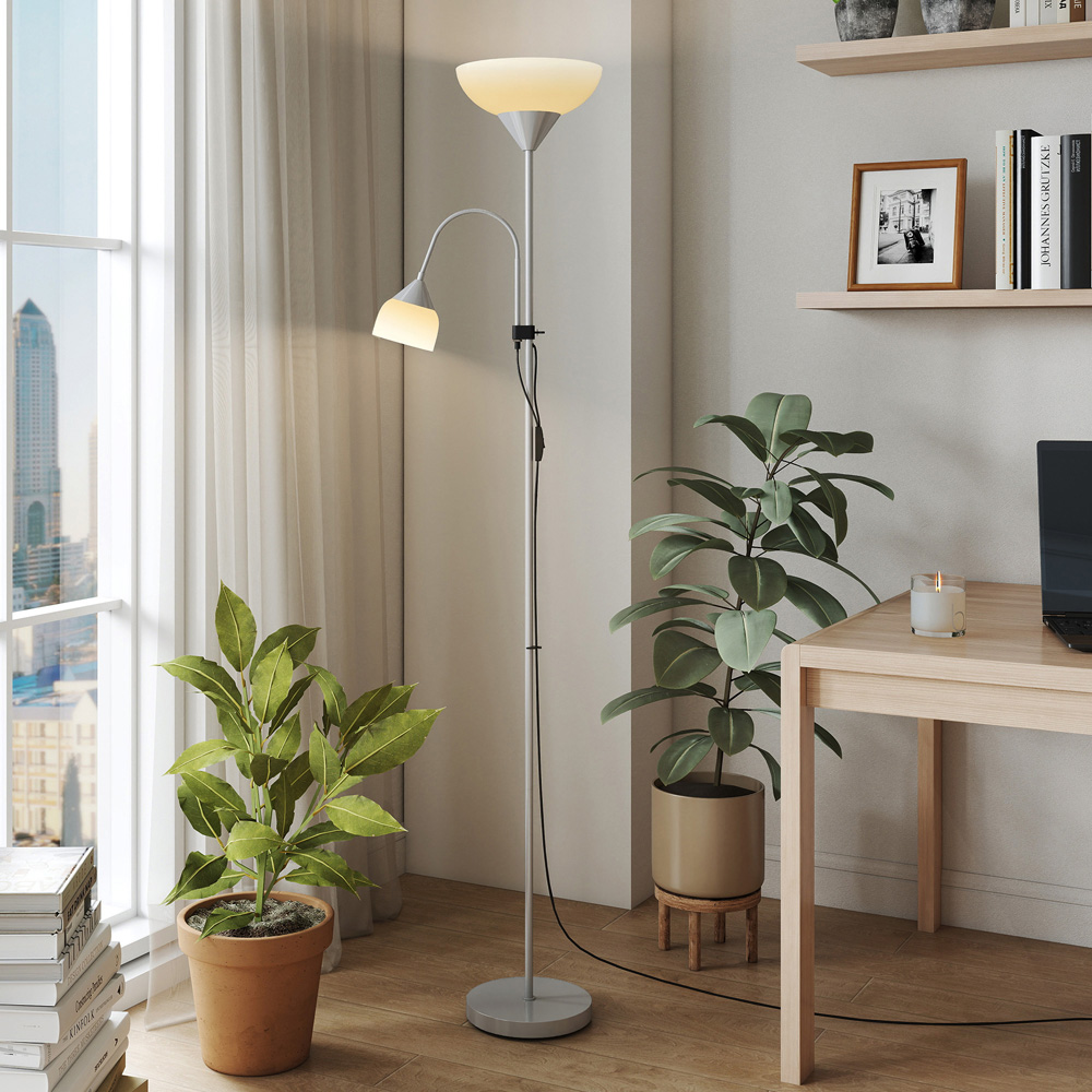 HOMCOM 2 Way Silver Mother Child Floor Lamp with 3 Colour Temperatures Image 4