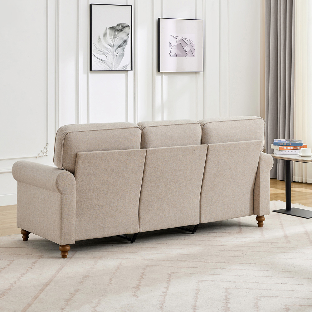 3 Seater Beige Plush Padded Studded Sofa Image 8