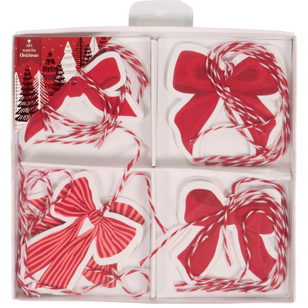 Pack of 20 Festive Bow Gift Tags Red Image 1