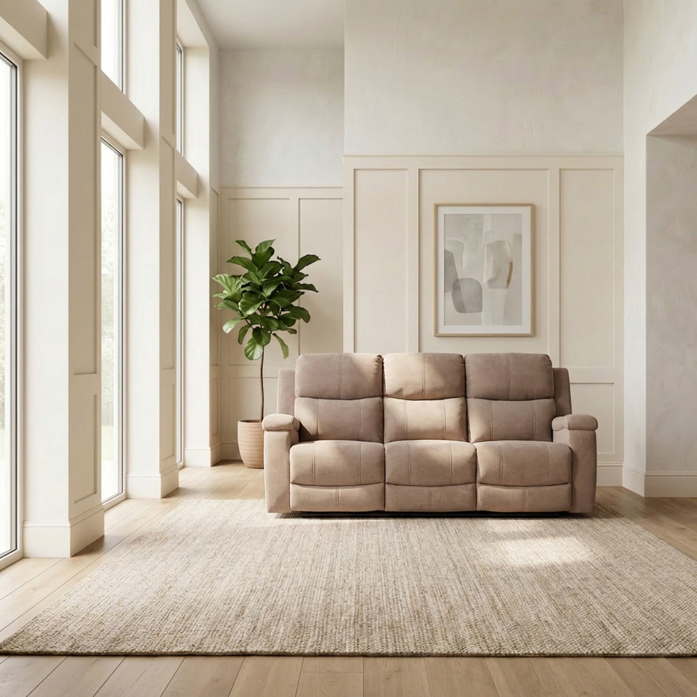 Ledbury 3 Seater Beige Fabric Manual Recliner Sofa Image 3
