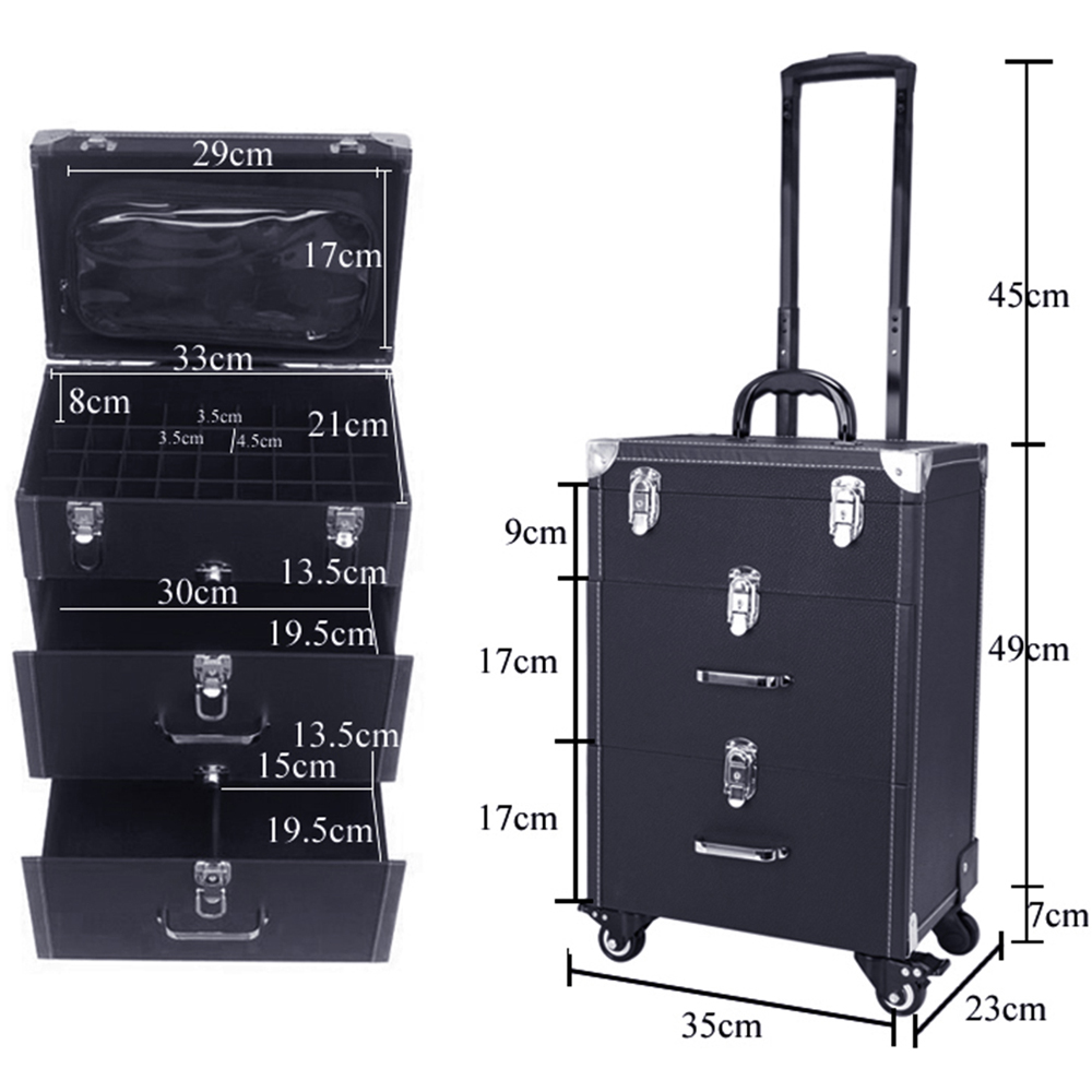Living and Home 2 Drawer Black Portable Makeup Travel Case Image 7