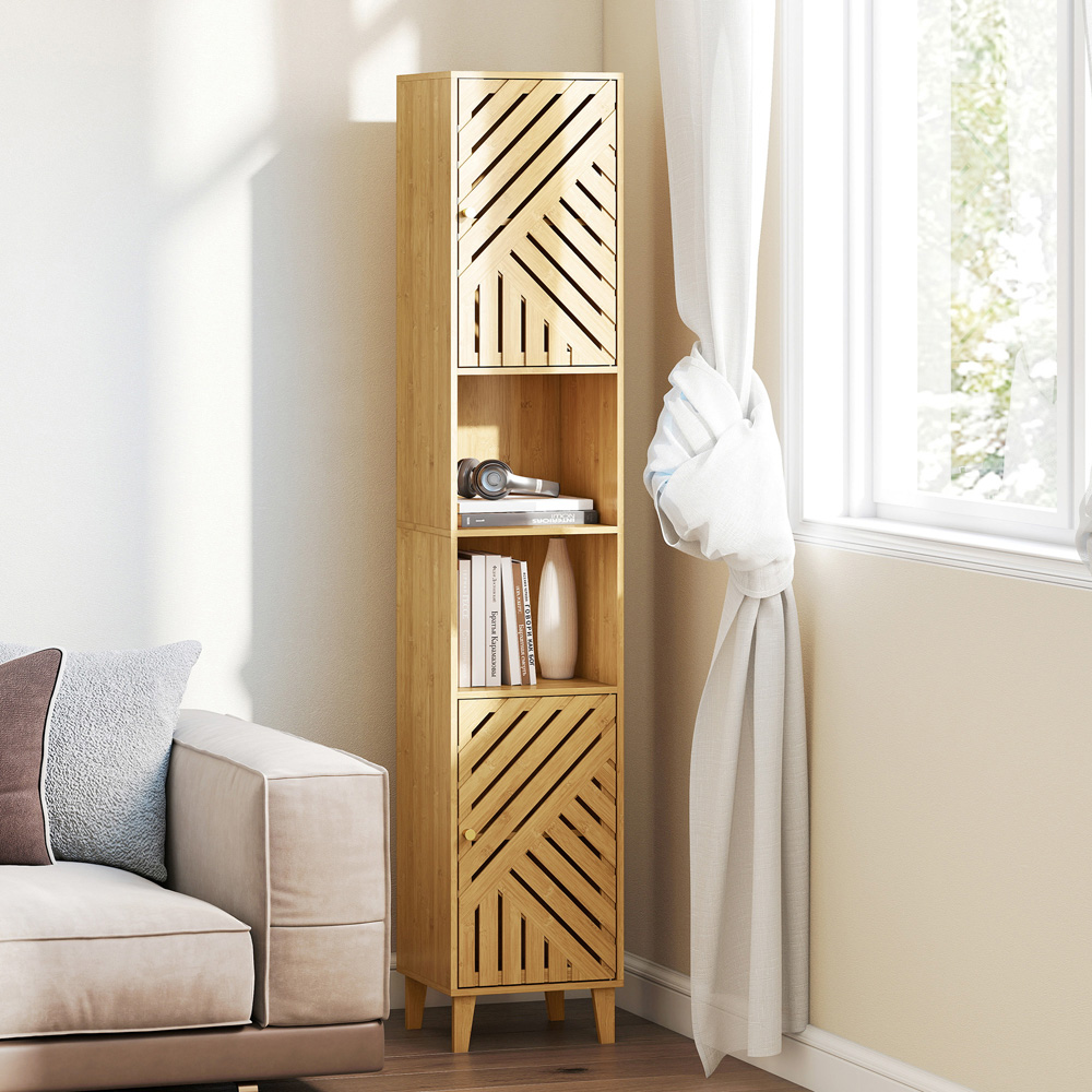 HOMCOM 2 Door 2 Shelf Tall Bathroom Cabinet Image 3
