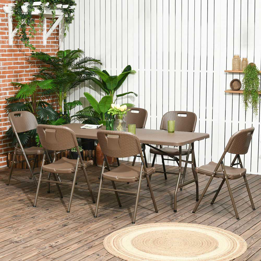 Outsunny 6 Seater Rattan Patio Dining Set Brown Image 1