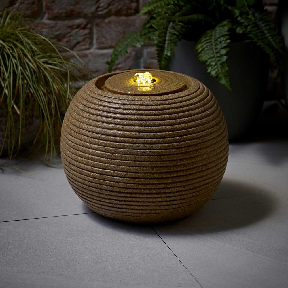ValueLights Natural Round Ribbed Solar LED Outdoor Water Fountain Feature Image 6