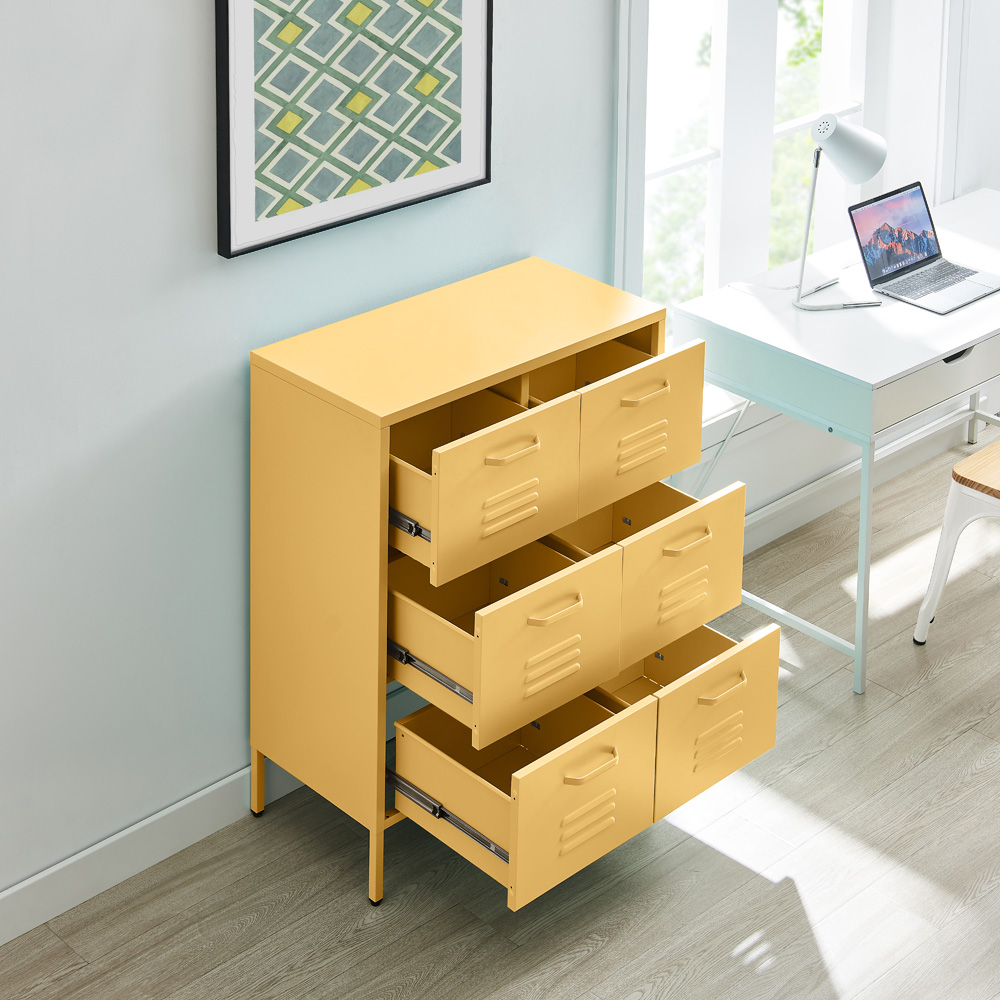 Furniturebox Theo 6 Drawer Mustard Yellow Metal Sideboard Image 6