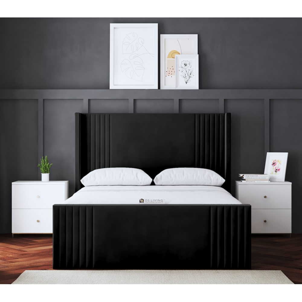 DS Living Elara Small Double Black Winged Panel Bed Frame with Headboard Image 4
