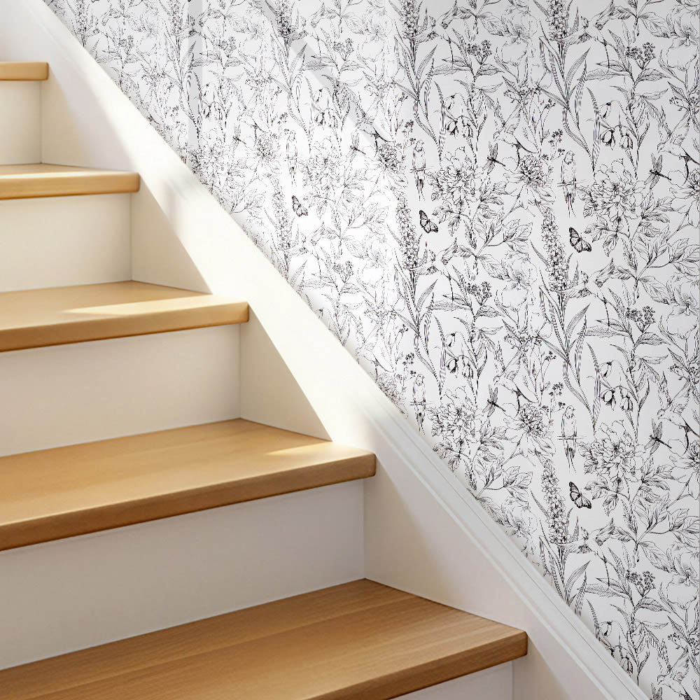 Living and Home Floral Pattern White Peel and Stick Wallpaper Image 2