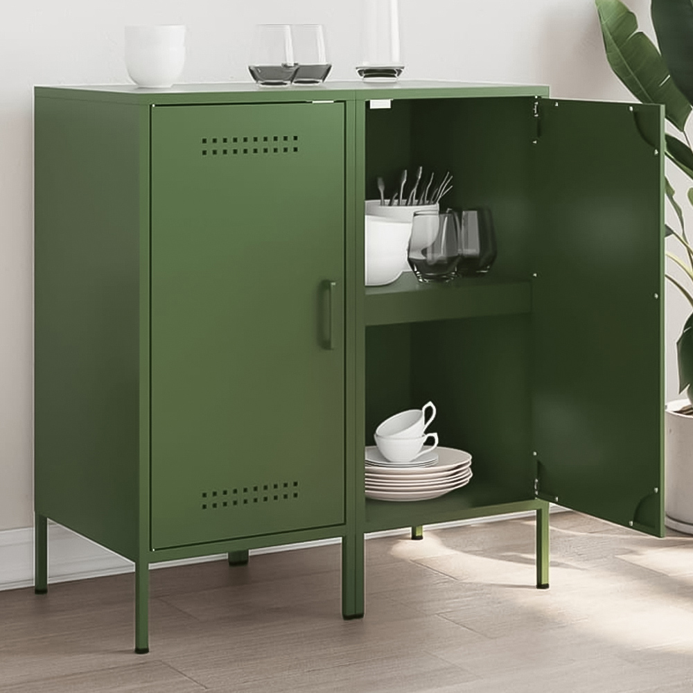 vidaXL Single Door Olive Green Metal Sideboard Set of 2 Image 1