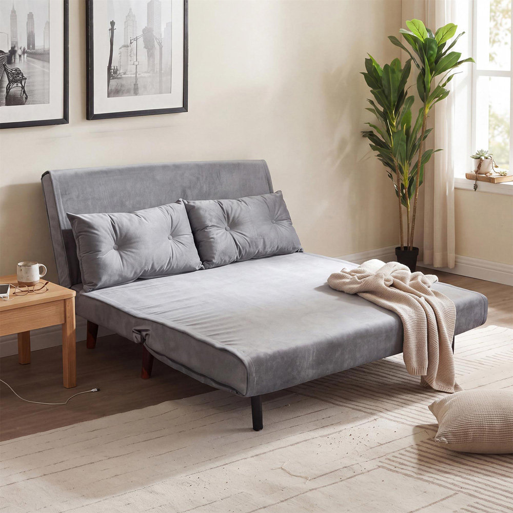 Portland 2 Seater Grey Velvet Sofa Bed Image 3