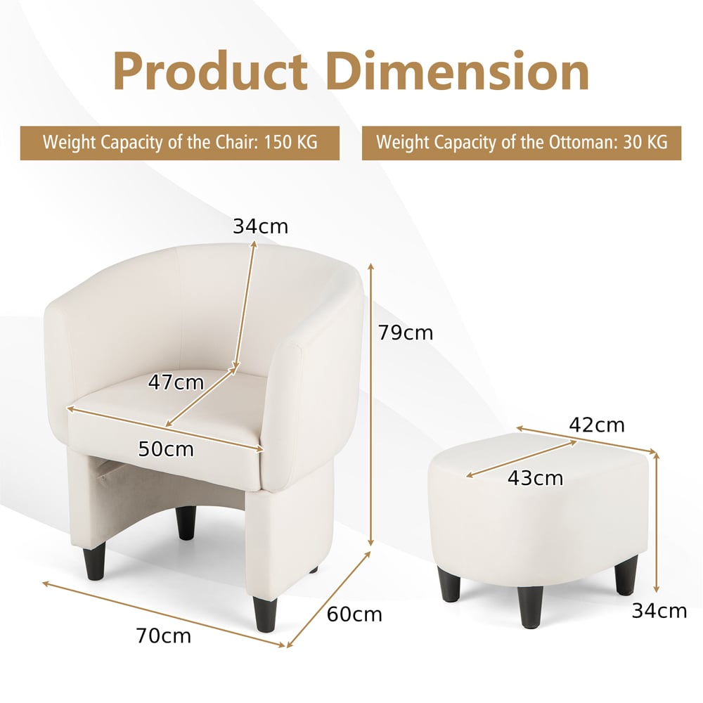 Costway Beige Upholstered Velvet Armchair with Ottoman Image 8