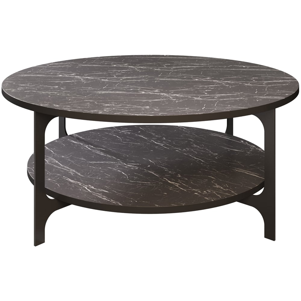 Decorotika Versy Single Shelf Black Marble Effect and Black Metal Leg Round Coffee Table Image 2