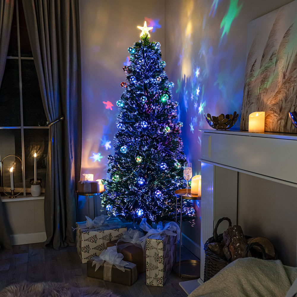 The Christmas Centre Multicolour LED Green Fibre Optic Artificial Xmas Tree with Baubles 5ft Image 2
