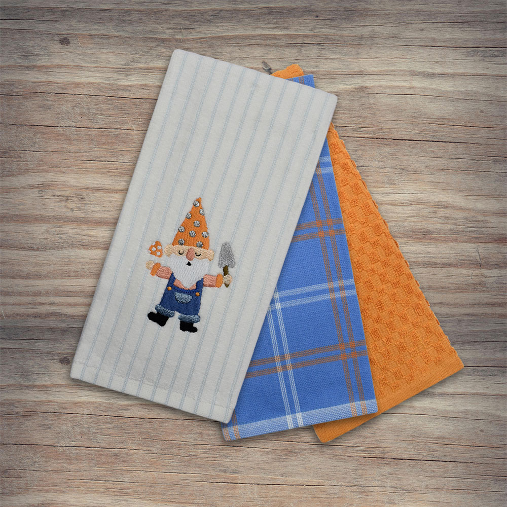 Kitchen Trends 3 Piece Garden Gnome Tea Towel Set Image 2