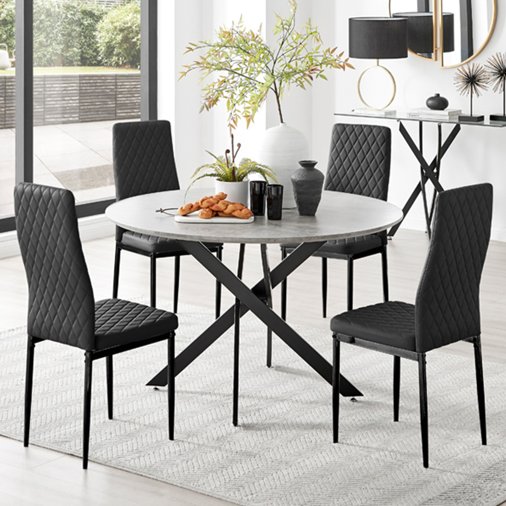Furniturebox Arona Valera Concrete Effect 4 Seater Round Dining Set Grey and Black Image 1