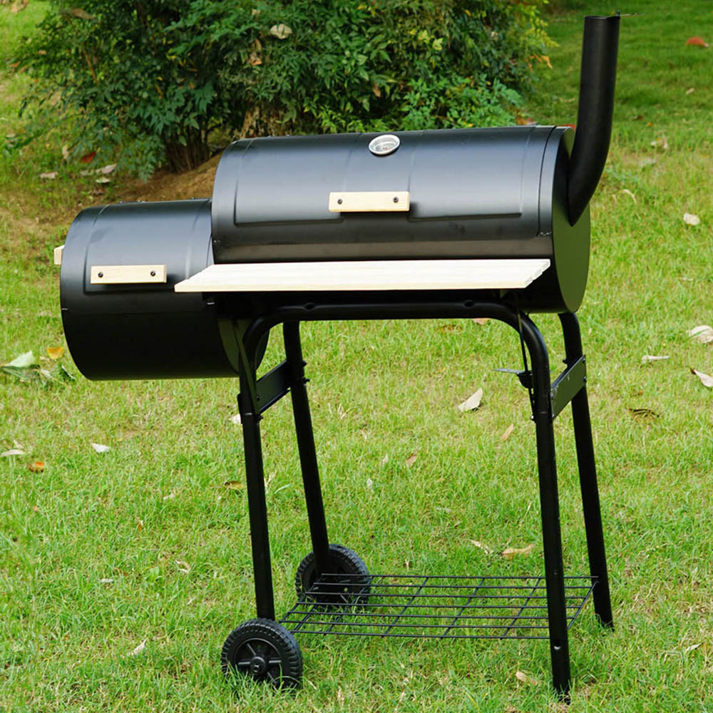 Eurotrade Black Barrel Portable Charcoal BBQ Grill Smoker Image 2