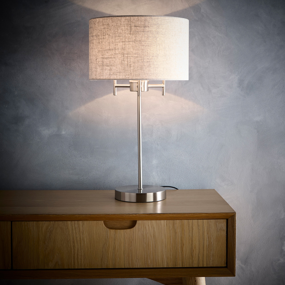 Kliving Shirley Natural Linen Shade Satin Nickel Table Lamp Image 3