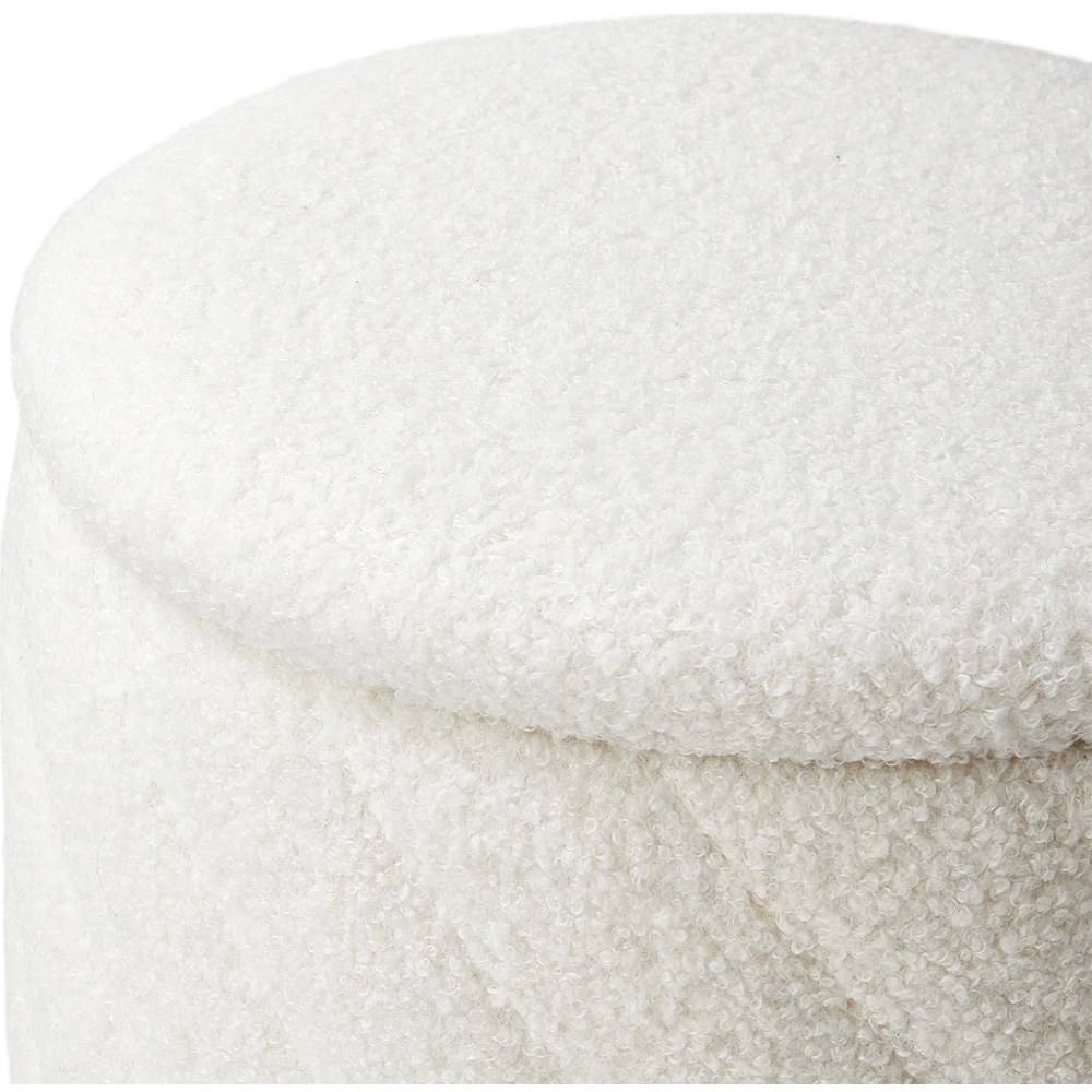 Living and Home White Teddy Fleece Round Storage Ottoman with Wood Legs Image 4