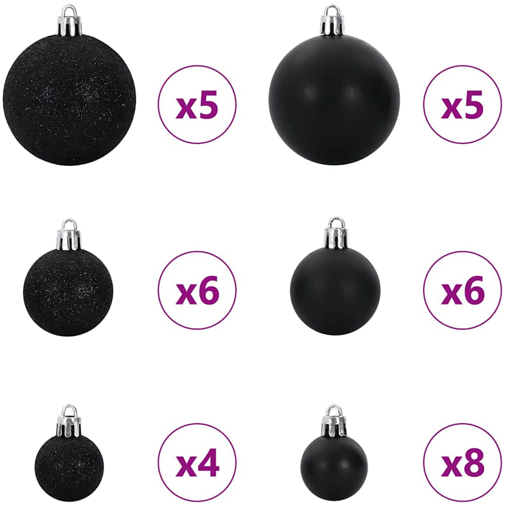 vidaXL Pre-Lit Black Baubles Green Artificial Snow Tipped Christmas Tree 5ft Image 9
