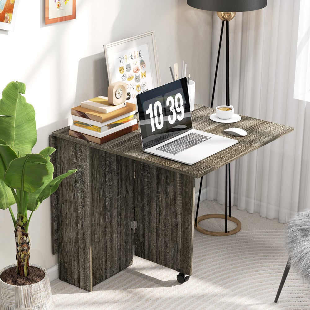 HOMCOM 6 Seater Dark Grey Drop Leaf Dining Table Image 4