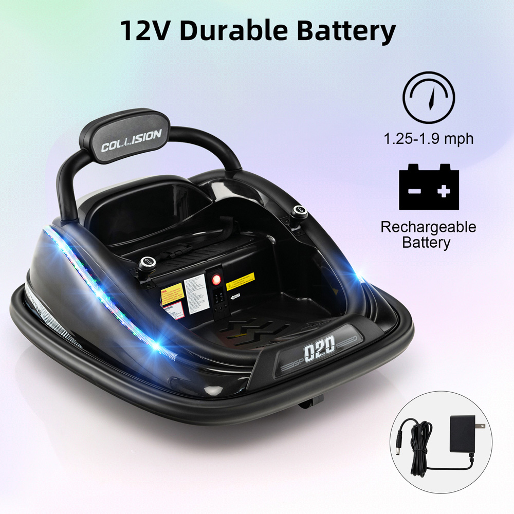 Costway Kids Black Electric Bumper Car with Spin and Remote Control Image 7