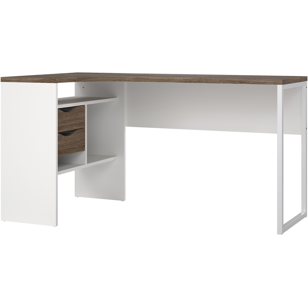 Florence Function Plus 2 Drawer Corner Desk White and Truffle Oak Image 2