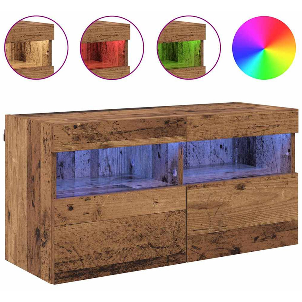 vidaXL 2 Door 2 Shelf Old Wood Wall Mounted TV Cabinet with LED Light Image 4
