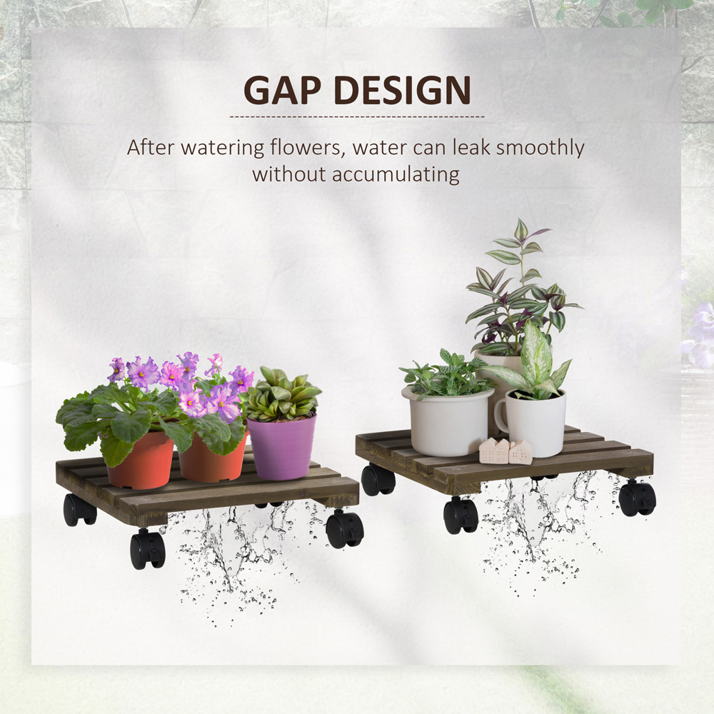 Outsunny Wooden Plant Stand with Wheels 2 Pack Image 6