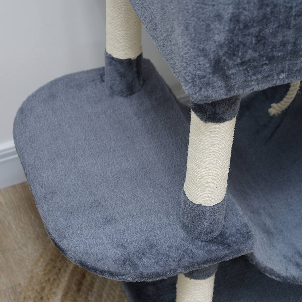 PawHut Dark Grey Double Condos Cat Tree with Scratching Post Bed and Hammock 206cm Image 4