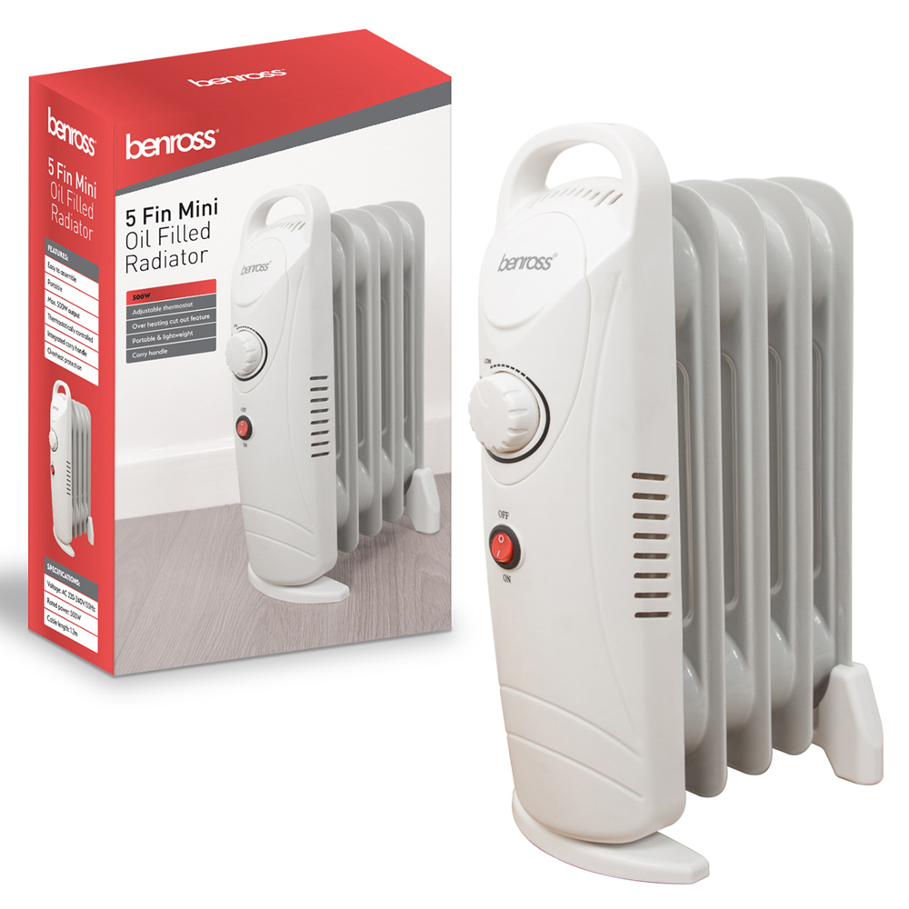 Benross 5 Fin White Mini Oil Filled Radiator 500W Image 3