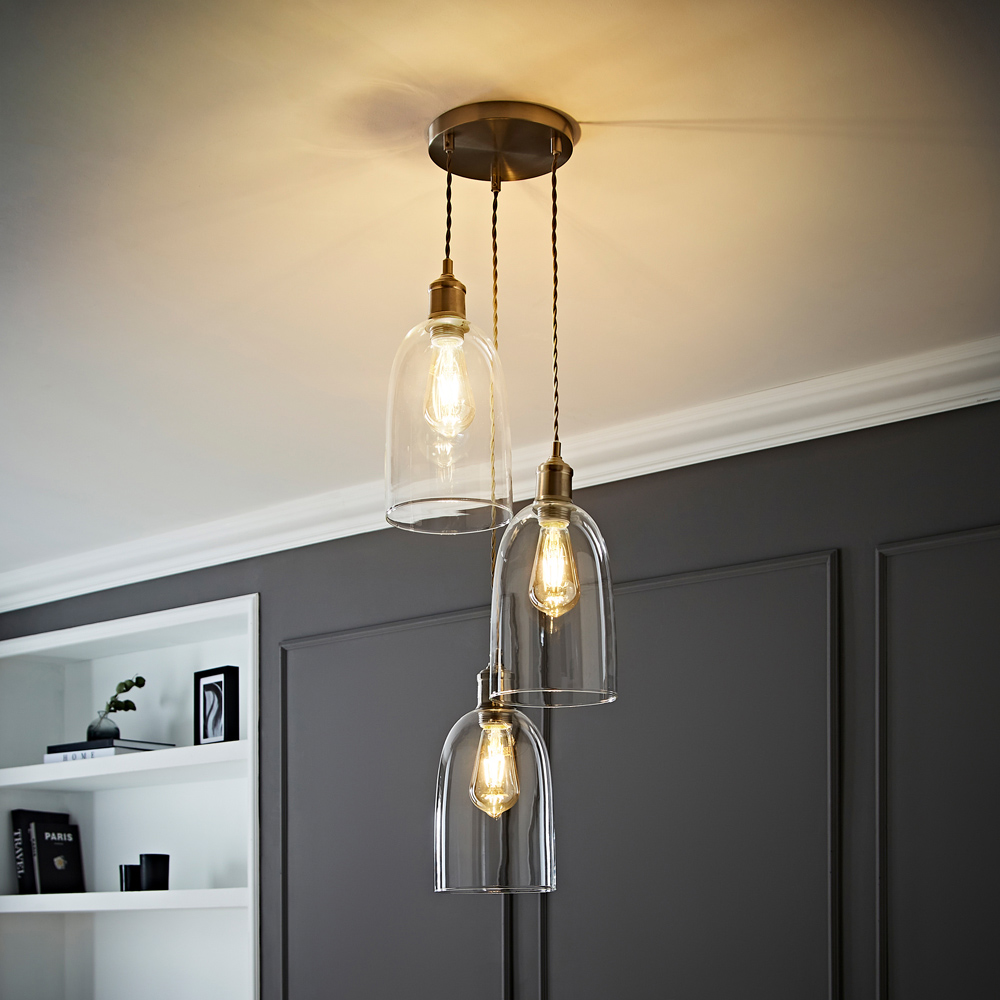 ValueLights Kira Glass Dome 3 Drop Cluster Brushed Chrome LED Ceiling Pendant Light Image 5