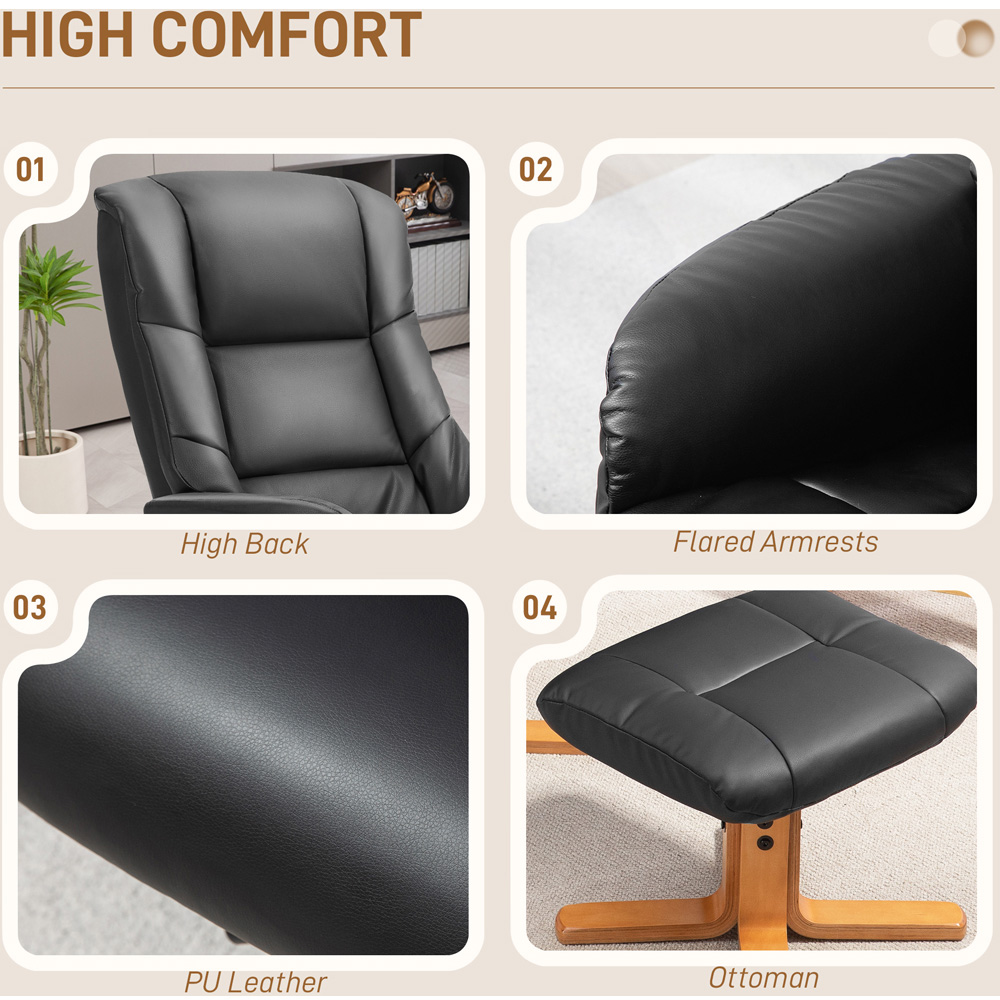 Portland Black PU Leather Wooden Base Recliner Armchair with Footstool Image 7
