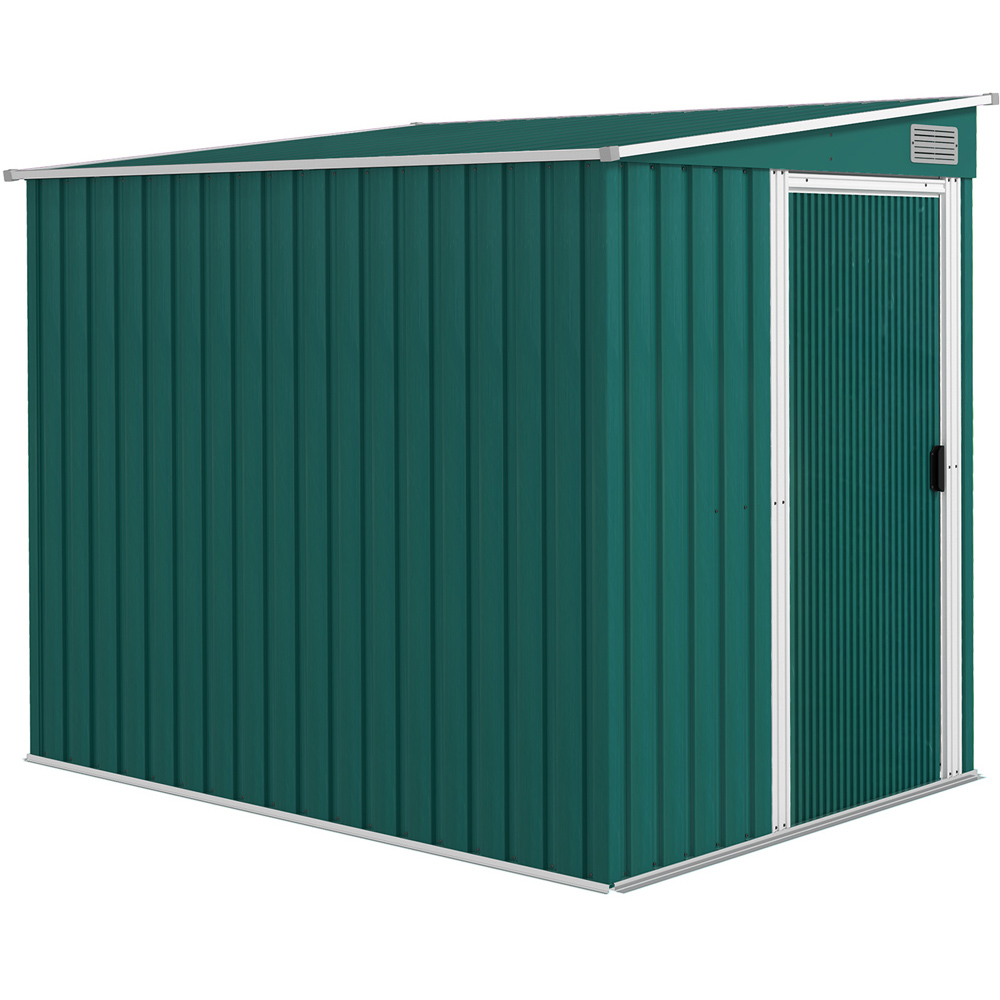 Outsunny 7 x 5ft Green Lean to Metal Tool Shed with Foundation Image 1