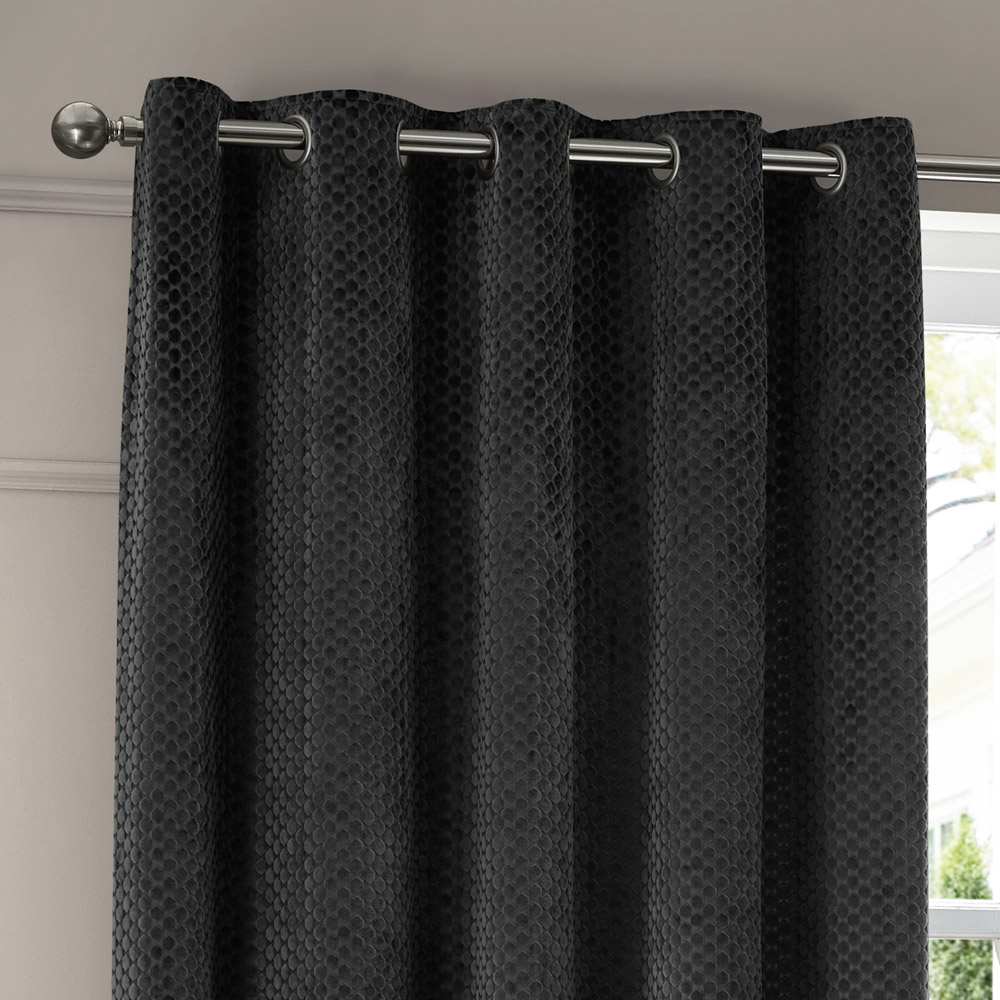 Paoletti Neptune Charcoal Fully Lined Velvet Eyelet Curtains 117 x 183cm Image 2