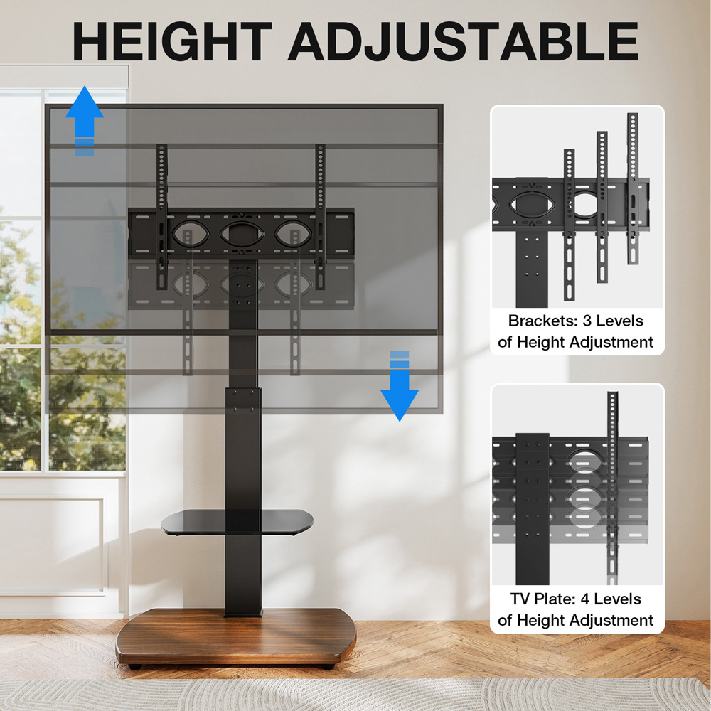 TTAP Walnut Base 2 Shelf Floor Pedestal TV Stand Image 6
