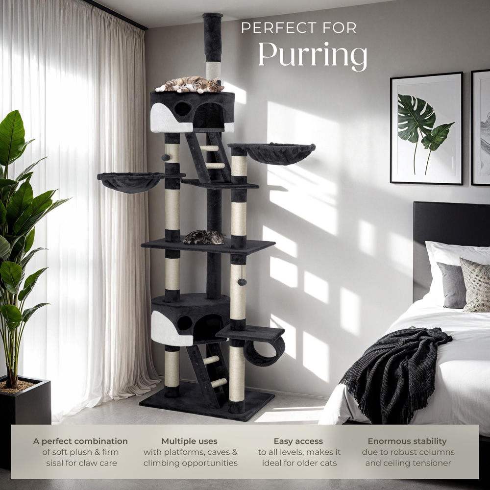 tectake Hansi Black and White Cat Tree with Scratching Posts 260cm Image 3