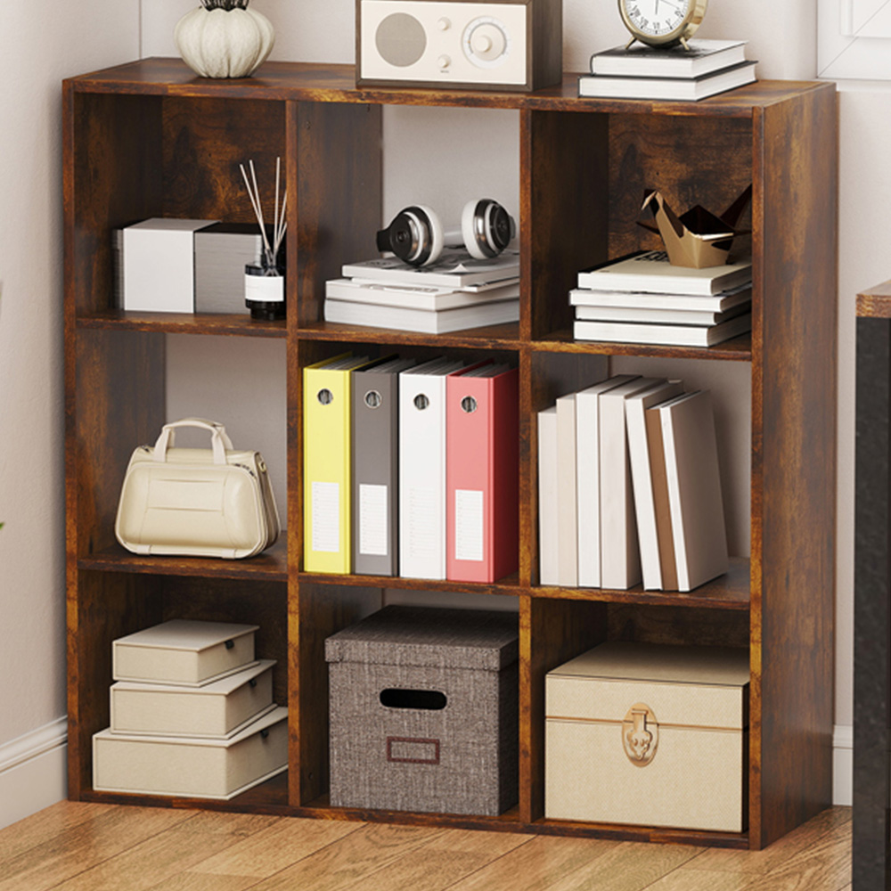 HOMCOM 9 Cube Rustic Brown Storage Cupboard Image 1