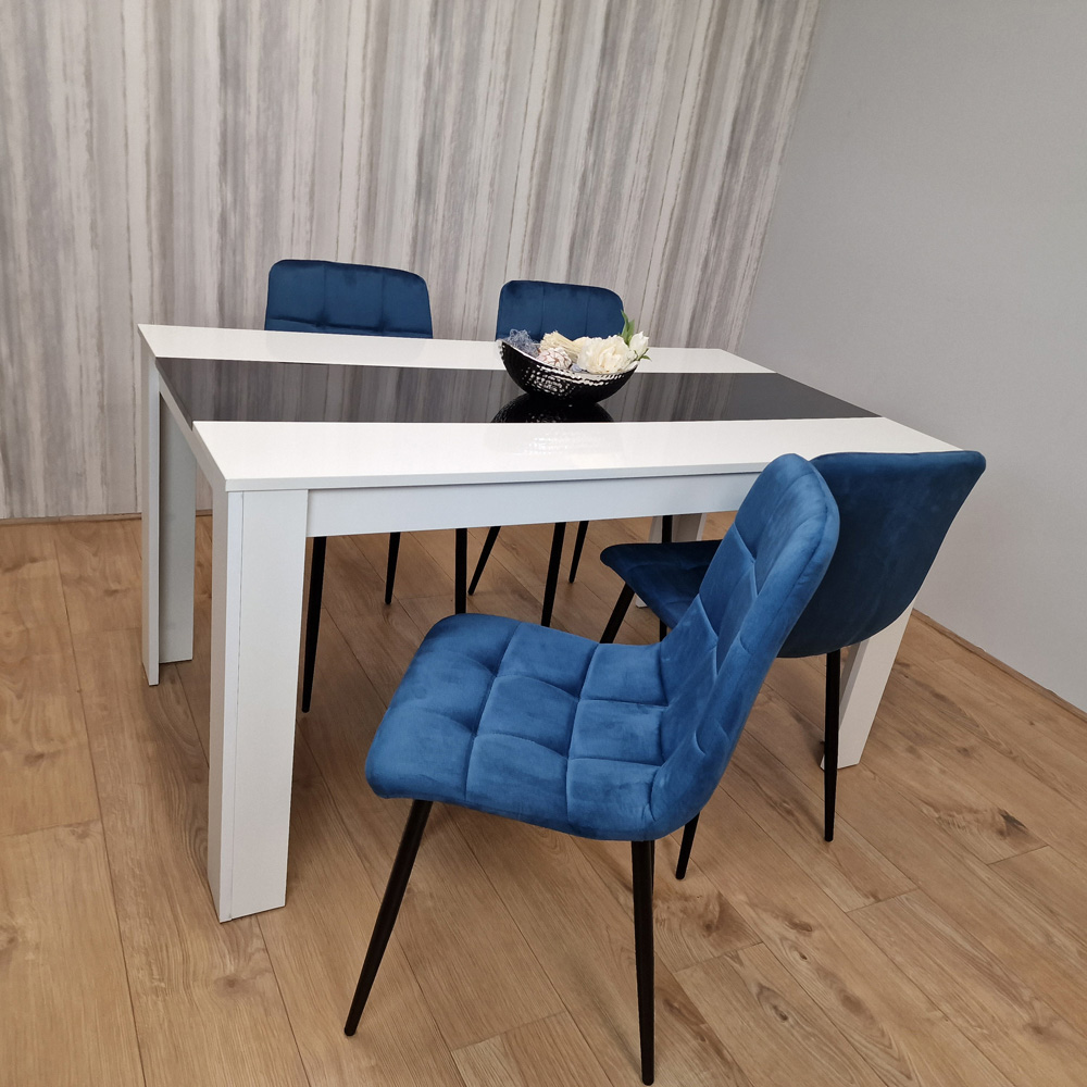 Kosy Koala 4 Seater Velvet Dining Set White Black and Blue Image 4
