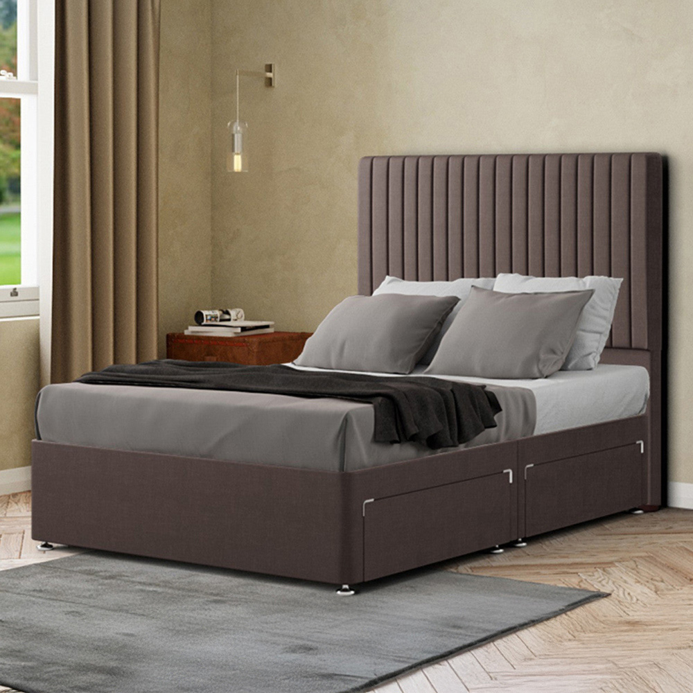 Portland Maryland Small Double Slate Malham Weave Divan Bed with 2 Drawer and Headboard Image 1