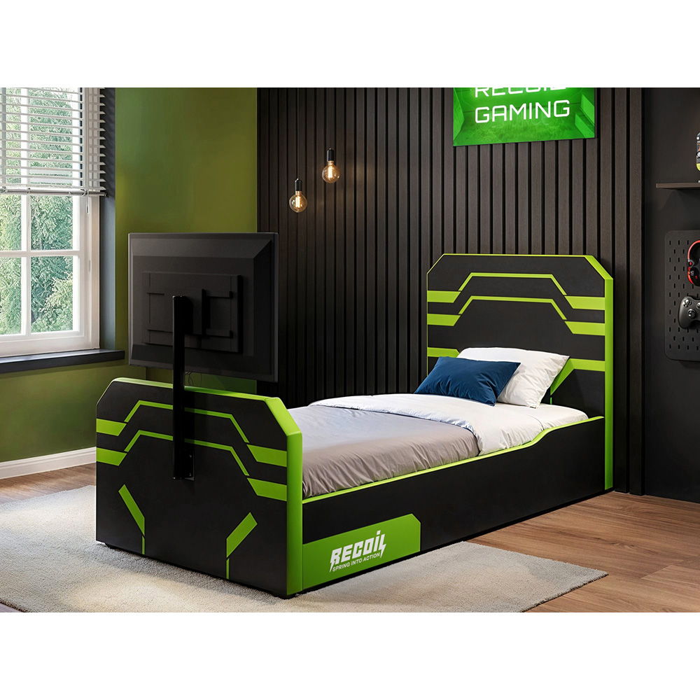 Recoil Alister Single Black and Green Side Lift Ottoman Bed with TV Support Image 4